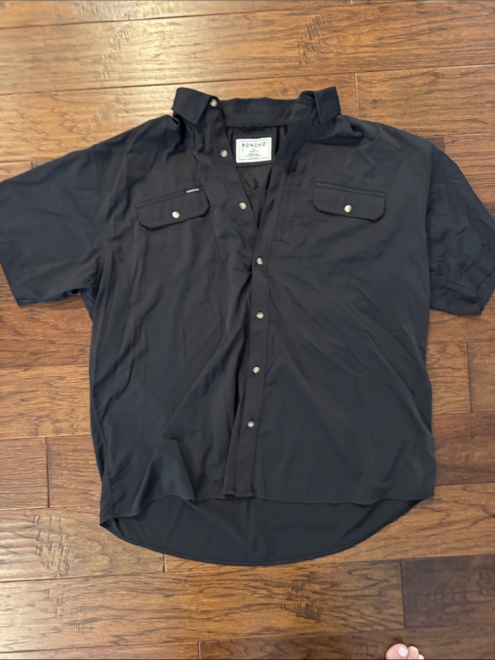 Men’s Poncho Short Sleeve Button-Up Shirt - Black